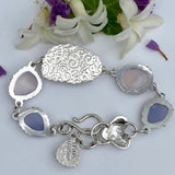 Opal ombré blue chalcedony, lavender quartz sterling silver bracelet