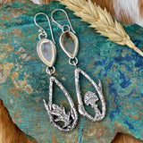 Mushroom & Dendritic teardrop hand cast Sterling Silver Earrings