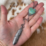 Feather and turquoise heart sterling silver necklace