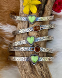 Southwest floral mini garnet and gaspeite cuffs