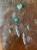 Feather and turquoise heart sterling silver necklace