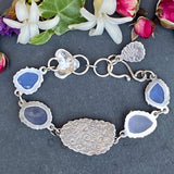 Opal ombré blue chalcedony, lavender quartz sterling silver bracelet