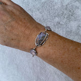 Opal ombré blue chalcedony, lavender quartz sterling silver bracelet