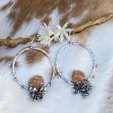 Succulent and Peach Moonstone Hoop handcart Earrings