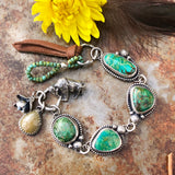 Sunflower and Royston Turquoise Sterling Silver Bracelet