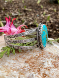 Rustic Boho Floral Kingman Cuff in Sterling Silver statement bracelet