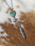 Feather and turquoise heart sterling silver necklace