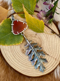 Autumn leave and Carnilian gem sterling silver necklace