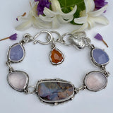 Opal ombré blue chalcedony, lavender quartz sterling silver bracelet