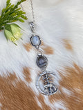 After midnight in the Pines, Deer, moonstone and Montana agate sterling silver necklace