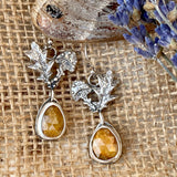 Golden Mushroom & Sapphire hand cast Sterling Silver Earrings