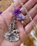 Explore your Roots Pines, Bear and Dendritic agate Bear sterling silver necklace