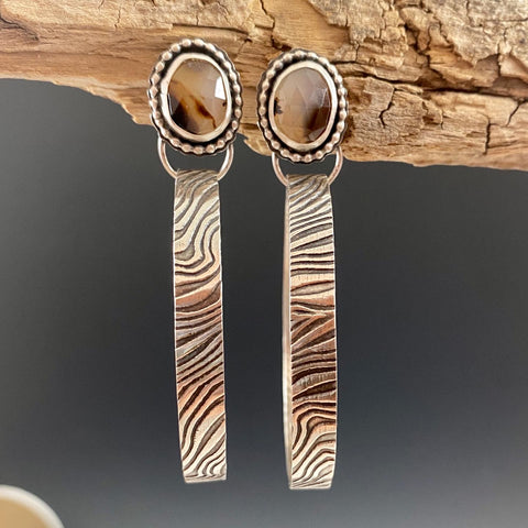 Zebra and Montana Agate Hoops Sterling Silver Earrings