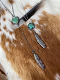 Feather and turquoise heart sterling silver necklace