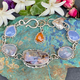 Opal ombré blue chalcedony, lavender quartz sterling silver bracelet