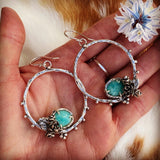 Succulents and sky blue amazonite hoop Earrings
