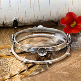 Floral and leaves Hammered Bangle Sterling Silver Bangle Bracelet