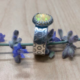 Bee & Ethiopian rose cut Opal Sterling Silver Ring Size 7.5-8 US