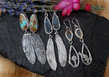 Mushroom & Dendritic teardrop hand cast Sterling Silver Earrings