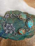 Rustic tattered wildflower sterling silver beacelet