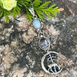 After midnight in the Pines, Deer, moonstone and Montana agate sterling silver necklace