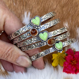Southwest floral mini garnet and gaspeite cuffs