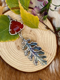 Autumn leave and Carnilian gem sterling silver necklace