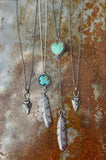 Feather and turquoise heart sterling silver necklace