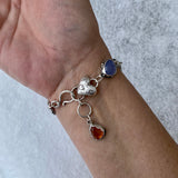 Opal ombré blue chalcedony, lavender quartz sterling silver bracelet