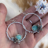 Succulents and sky blue amazonite hoop Earrings