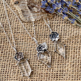 Quartz Crystal and Succulent sterling silver necklace