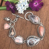 Ammonite Fossil Boho Dreams Cabochon and Seashell Fossil Sterling Silver Bracelet