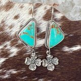 Dogwood blossom drops with Kingman Turquoise hand cast Sterling Silver Earrings
