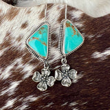Dogwood blossom drops with Kingman Turquoise hand cast Sterling Silver Earrings