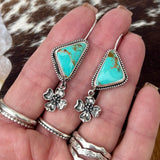 Dogwood blossom drops with Kingman Turquoise hand cast Sterling Silver Earrings
