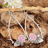 Succulents and pink sapphire teardrop hoop Earrings