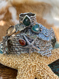 Reef Mermaid and Rose cut Teal Tourmaline hand cast Sea Fan Coral Ring SZ 8