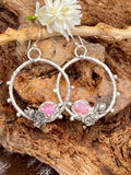 Succulents and pink saphhire hoop Earrings