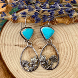 Woodland Mushrooms and Kingman Turquoise hand cast Sterling Silver Earrings