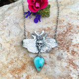 Moth and Skull Turquoise Necklace