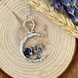 Rooster under the Moon sterling silver necklace