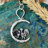 Rooster under the Moon sterling silver necklace
