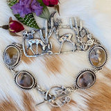 Desert Moonlight Deer Montana Agate sterling silver bracelet