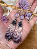 Desert Dweller “Lilac Chalcedony & Succulents” hand cast Sterling Silver beaded Earrings