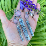 Lavender Quartz and hand cast Botanical bar Sterling Silver Necklace