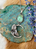 Succulent Moon and Chrysocolla gem sterling silver necklace