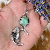 Succulent Moon and Chrysocolla gem sterling silver necklace