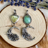 Hummingbird, Succulent and trillion Peridot gem sterling silver necklace