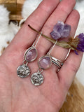Lavender Quartz and hand cast Botanical Charm Sterling Silver Earrings