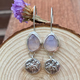 Lavender Quartz and hand cast Botanical Charm Sterling Silver Earrings